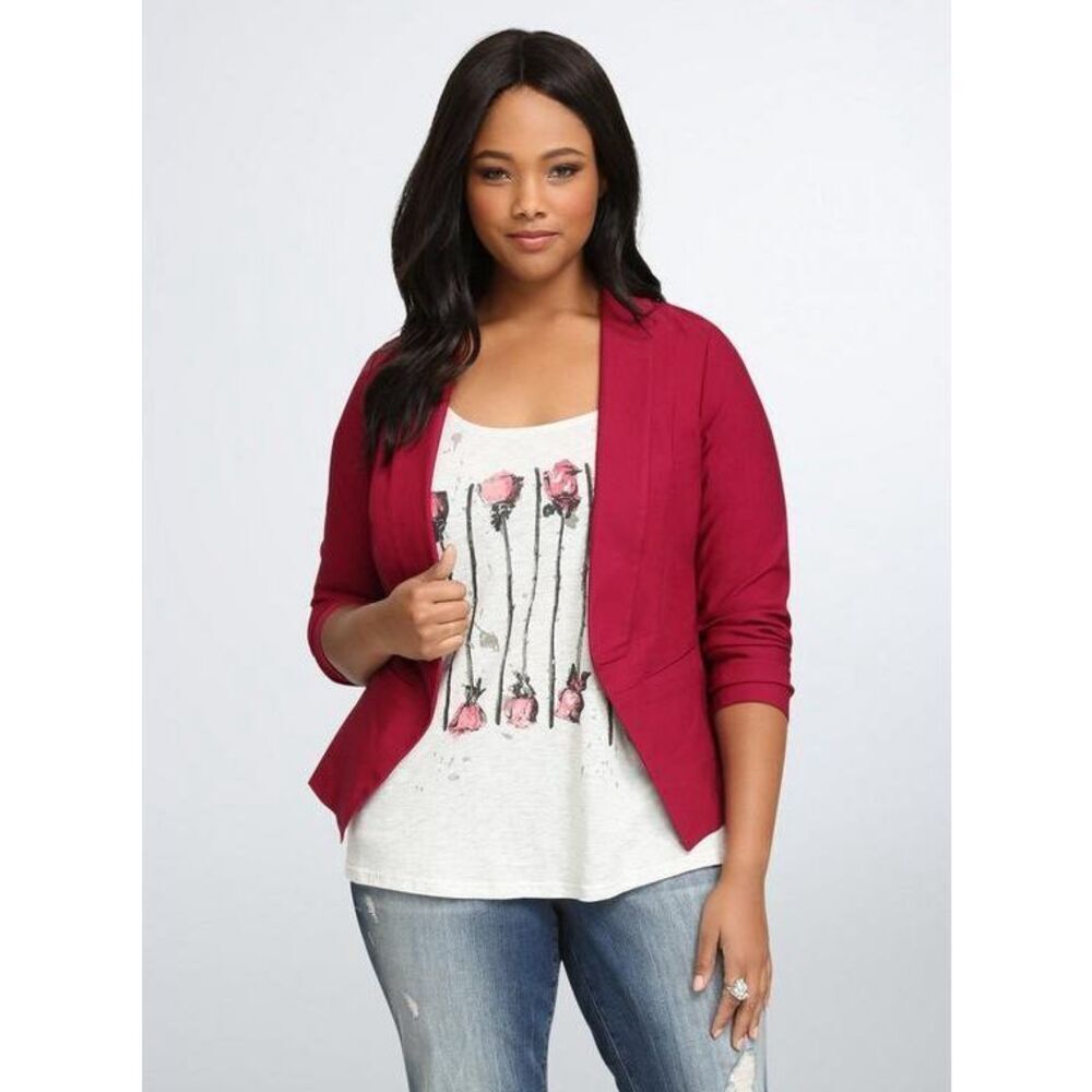 Torrid Cut Away Fit Blazer in Beet Red Size 3